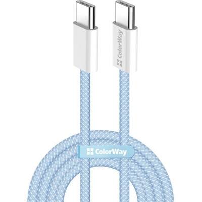 ColorWay Кабел Type-C CW-CBPDCC061-BL, памучна оплетка, PD Fast Charging 60W, 3.0A 1M син (CW-CBPDCC061-BL)