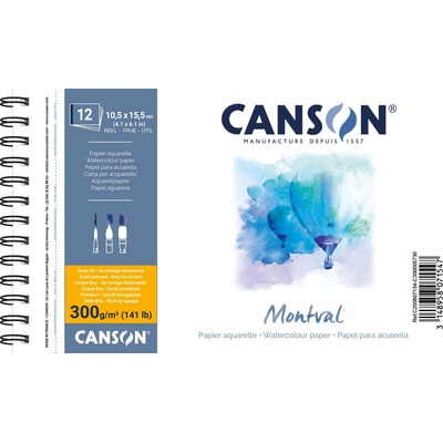 Canson Montval Skicák v krúžkovej väzbe 10,5 x 15,5 cm CP 300 g 12 listov