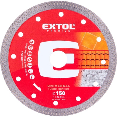Kotúč diamantový rezný, turbo Thin Cut, suché aj mokré rezanie, O 150x22,2x1,6mm, EXTOL PREMIUM 8803043