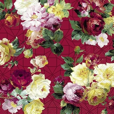 IHR VINTAGE ROSE red velké ubrousky 33x33cm