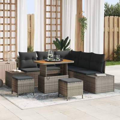 vidaXL Градински Софа Комплект с възглавница 8 pcs Сив полиратан (3362788)