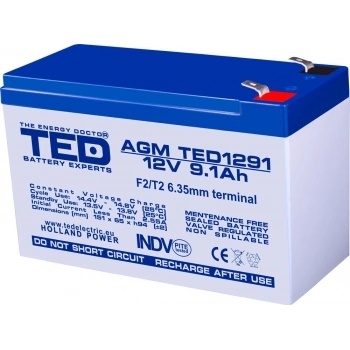 Ted electric Оловна батерия TED ELECTRIC, AGM, 12V, 9Ah , 151- 65- 94 mm, Терминал2 (TED-12V-9AH-AGM)
