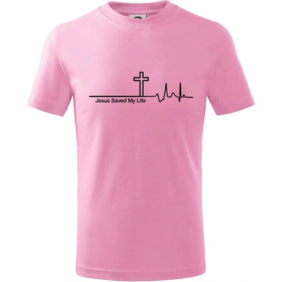 Jesus Saved My Life kříž ekg tričko dětské bavlněné růžová