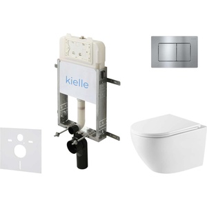 kielle Genesis New - Комплект структура за вграждане, тоалетна чиния Oudee Vortex, Rimless+, SoftClose седалка и бутон Gemini New III, лъскав хром 30528SZ62 (30528SZ62)