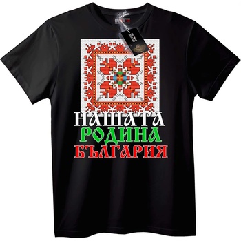 NOONEBRAND Тениска с български фолклорен мотив - XS, Black