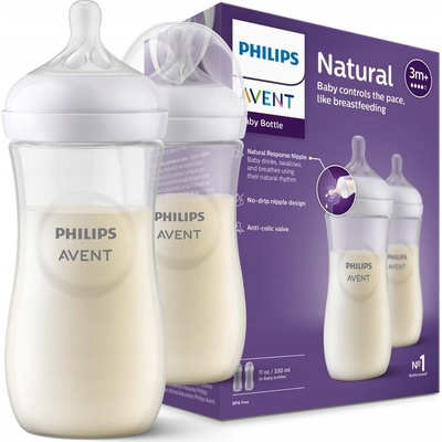 Avent flaša Natural Response priehľadná cumlík pre podporu rytmu pitia 330 ml 2 ks