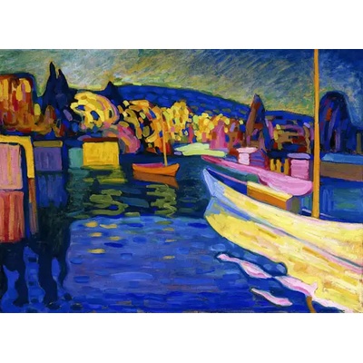 Obrazy - Kandinsky, Wassily: Podzimní krajina s loděmi - reprodukce obrazu