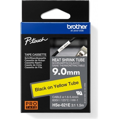 teplom zmršťovacie trubice Brother HSE HSE621E Farba pásky: žltá Farba písma:čierna 9.0 mm 1.5 m