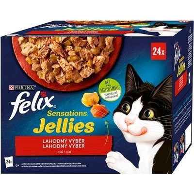 Felix Sensations hovězí s rajčaty / kuře s mrkví / kachna se špenátem v želé 24 x 85 g