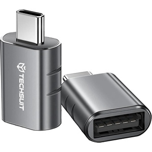 Techsuit - Премиум OTG адаптер SlateVolt (A10) - USB 3.0 към Type-C, 5Gbps, 3A, цинкова сплав, поддръжка за Thunderbolt 3 - сив