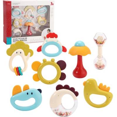 Battat Комплект бебешки дрънкалки Raya Toys - Shake the Baby, с гризалки, 8 броя (503125124)