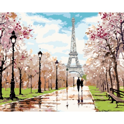 ZUTY Malování podle čísel MILENCI V PARKU U EIFFELOVY VĚŽE RICHARD MACNEIL 40 x 50 cm