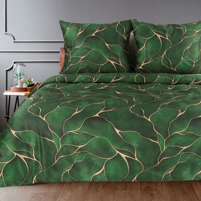 Takoy Povlečení 220x200 cm z bavlněného saténu, barva zelená, zlatá v ozdobném balení se vzorem mramoru GIFT1-HF-441708 | 200 x 220 cm, 70 x 80 cm