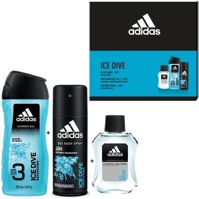 Adidas Ice Dive voda po holení 50 ml + sprchový gel 250 ml + deodorant sprej 150 ml darčeková sada