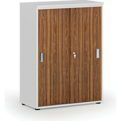 Primo Kancelárska skriňa so zasúvacími dverami WHITE, 1087 x 800 x 420 mm, biela/orech