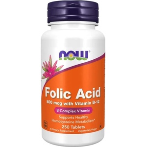 NOW Folic Acid with B12, 800 mcg, 250 таблетки, Now