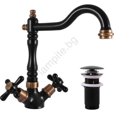RAV SLEZÁK MK121.0/8CMATSM - смесител за мивка с изпускател MORAVA RETRO, черен/месинг (RV0075)