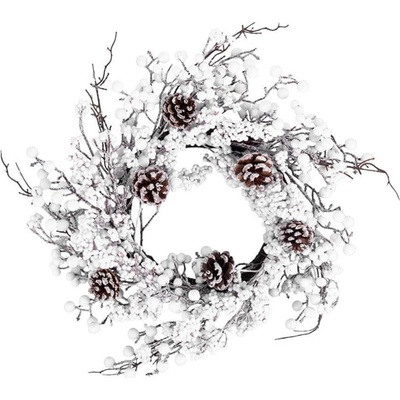 MagicHome Veniec Vianoce so zasneženými guličkami a šiškami 50 x 50 x 14 cm