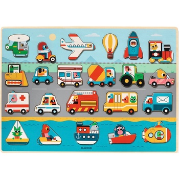 DJECO Дървен пъзел Djeco - Превозни средства, 22 части (DJ01831)