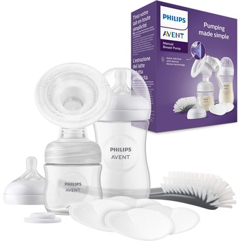 Philips AVENT Manual Breast Pump Gift Set - Single Breast Pump, 260ml and 125ml Baby Bottles, BPA Free, 4 Disposable Nursing Pads, Polypropylene, Transparent (Model SCD430/60)