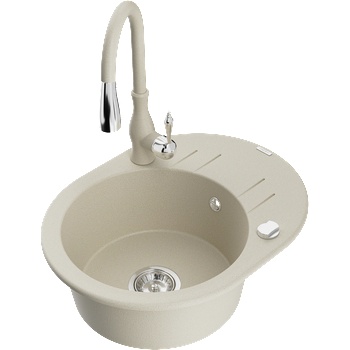 Mexen Kevin Гранитна мивка с 1 корито с дренаж и кухненски смесител Savita, бежов - 6517-69-672601-69 (6517-69-672601-69)