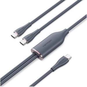 Vention USB-C 2.0/M - 2USB-C/M, (5A, силиконов, черен), 1, 5 м, кабел