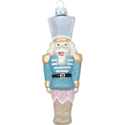GREEN GATE Vánoční ozdoba Nutcracker Pale blue glitter 15 cm modrá barva sklo