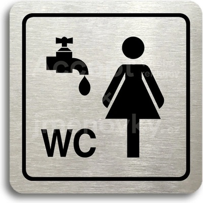 ACCEPT Piktogram umývárna, WC ženy - stříbrná tabulka - černý tisk