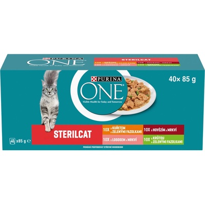 Purina ONE Sterilcat lahodný výber v šťave s hovädzím kuraťom lososom morkou v šťave 40 x 85 g