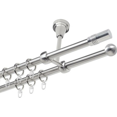 OK-GarnýžeCZ Garnýž kovová dvouřadá 19mm Cylinder nerez 210 cm do stropu / kroužky s háčkem