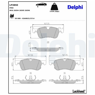 DELPHI Sada brzdových platničiek kotúčovej brzdy LP3850