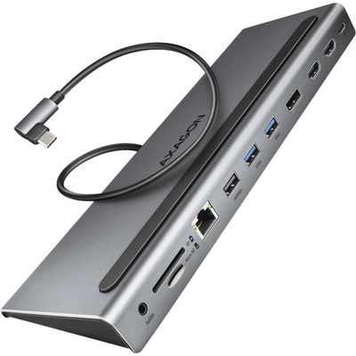 AXAGON USB-C докинг станция AXAGON HMC-4KX3, 2x HDMI 4K, 1x DisplayPort 4K, 2x USB 3.0, 1x USB 2.0, Ethernet, Card Reader, 3.5mm Jack - HMC-4KX3 (HMC-4KX3)