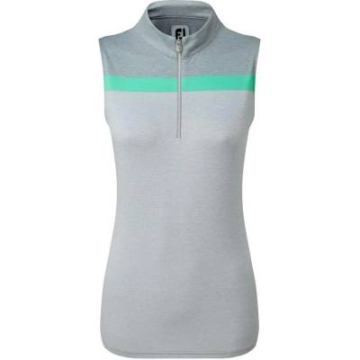FootJoy Womens Lisle EngineeRed Stripe Sleveless Shirt Heather grey White Jade Stone