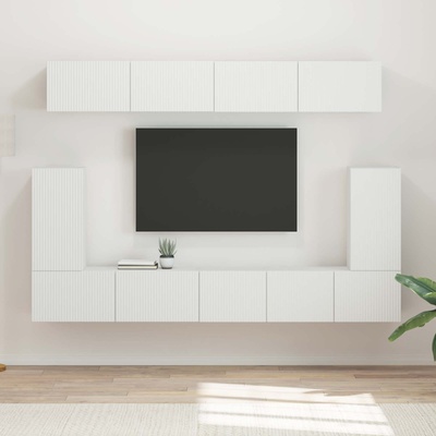 vidaXL Комплект ТВ шкаф Монтиране на стена 5 pcs Бяло Инженерно дърво (3409087)