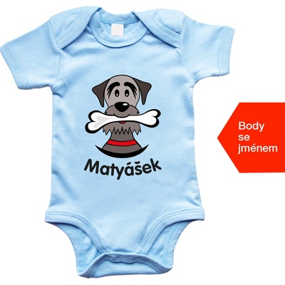 HobbyDárky Dětské body Pejsek + jméno Modrá Soft Blue
