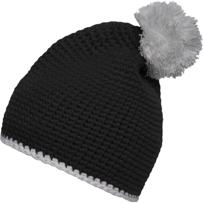 Myrtle Beach pletená čepice s kontrastním pruhem a bambulí MB7964 černá tyrkysová