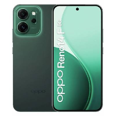 Смартфон Oppo Reno14 FS 5G (зелен), поддържа 2 SIM карти, 6.57" (16.68 cm) FHD+ AMOLED 120Hz дисплей, осемядрен Snapdragon 6 Gen 1 2.2 GHz, 12GB LPDDR4X, 512GB Flash памет, 50 + 8 + 2 & 32 Mpix камери, Android (CPH2743_FS_12+512)