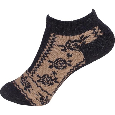 Дамски термо терлици в тъмносиньо и бежово с рози