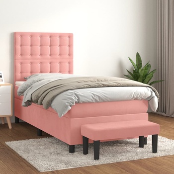 vidaXL Боксспринг легло с матрак, розово, 100x200 см, кадифе (3138072)