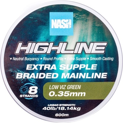 Nash Splietaná šnúra Highline Extra Supple Braid Green 600 m 0,35 mm 18,14 kg