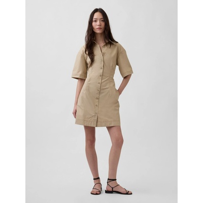 GAP poplinová košeľová mini šaty kaki