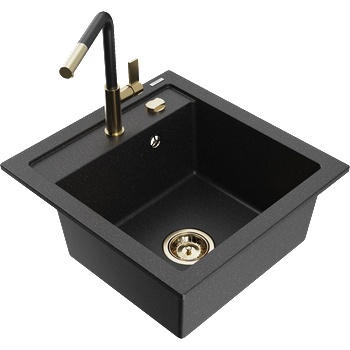 Mexen Vito мивка от гранит с 1 камера с кухненски смесител Flora, черен/сребърен металик - 6503-73-670401-57-G (6503-73-670401-57-G)