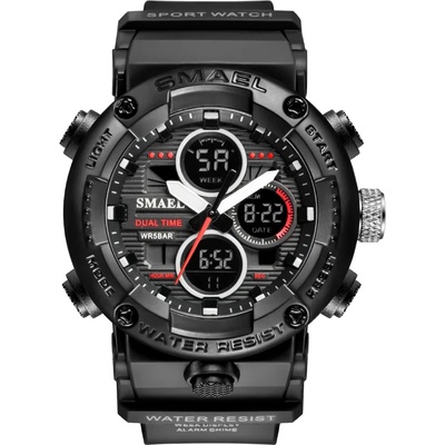 SMAEL Спортен мъжки часовник Smael G Sport, Хронограф, Двойно време, LED Подсветка, Черен (SMAEL-8038-BLACK-BLACK)