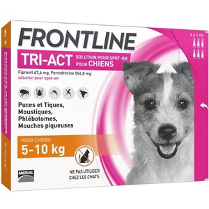 Merial Frontline Tri-Act S Фронтлайн Три Акт против кърлежи, бълхи и летящи насекоми за кучета от 5 до 10kg