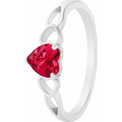 Minet Stříbrný prsten LOVE s červeným srdíčkovým zirkonem JMAS0181CR57