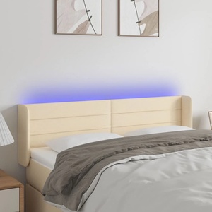 vidaXL LED горна табла за легло, кремава, 147x16x78/88 см, плат (3123379)