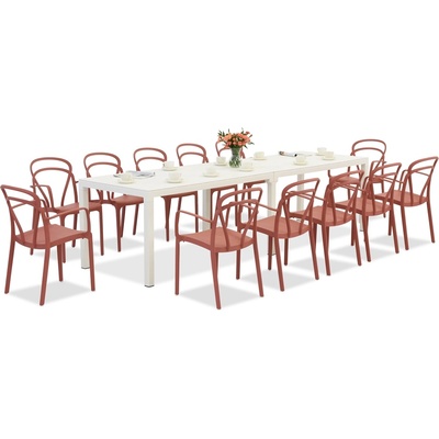 BICA King Double/Vague бял/червен комплект градински мебели за 12 души Bica (BC439BL-12xBC312RE)