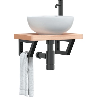 vidaXL Стенен рафт за мивка, стомана и масивно дърво бук (3302327)