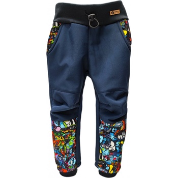 Tommy's design softshellové kalhoty s beránkem modré s graffiti