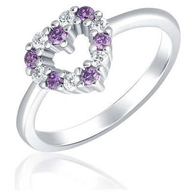 JVD Dámský stříbrný srdíčkový prsten se zirkony a ametysty SVLR0434SH2BF